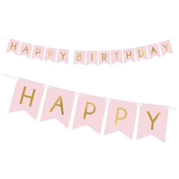 Baner Happy Birthday Różowy Urodziny Girlanda Urodzinowa Różowa 175cm 1szt
