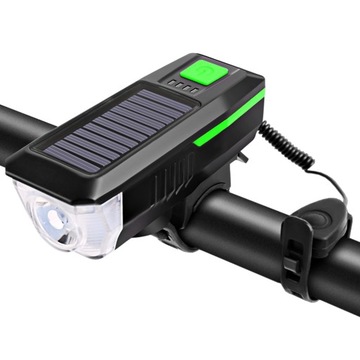 LAMPKA ROWEROWA USB SOLARNA + DZWONEK 120DB PRZÓD