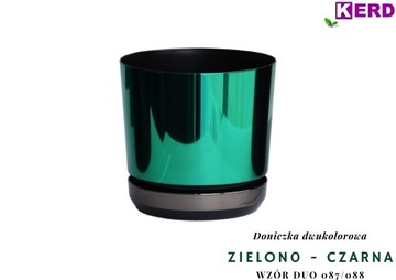 18 Цветочный горшок DUO, двухцветный ЧЕРНЫЙ с ЗЕЛЕНОЙ основой, современный гламур