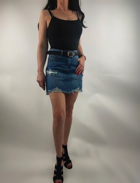 Spódnica Jeans Mini Przetarcia Klasyczna Niebieska 34