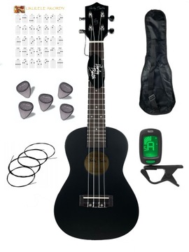 Harley Benton ukulele koncertowe czarne ZESTAW