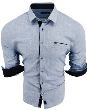 РУБАШКА МУЖСКАЯ, СИНИЙ ВОРОТНИК, ЗНАК 008 L