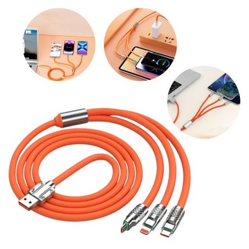 PRZEWÓD ŁADOWANIA USB 3W1 SZYBKIE ŁADOWANIE ZESTAW 120W 1,2M