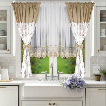 КОМПЛЕКТ ШТОР С БЕЖЕВЫМИ ЛИСТЬЯМИ + ГОТОВАЯ ШТОРА БЕЛЫЙ ГОЛОС 400х160 С ЛЕНТОЙ