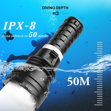IPX8 Водонепроницаемый фонарь для дайвинга 1000 лм, мужской
