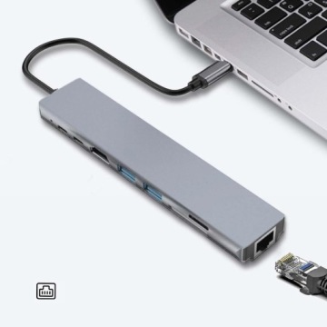 ХАБ-АДАПТЕР, ДОК-СТАНЦИЯ, HDMI 4K, USB 2.0/3.0, PD, Type-C, SD, TF, RJ45, 8-в-1