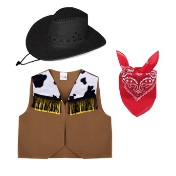 STRÓJ SZERYF KOWBOJ KAMIZELKA KAPELUSZ 116-128