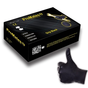 Перчатки PROMATES GRIP r.L, черные, нитрил, 100 шт.