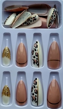 Ногти Искусственные кончики ногтей Миндальный телесный золотой Омбре Леопардовый Самоклеящиеся