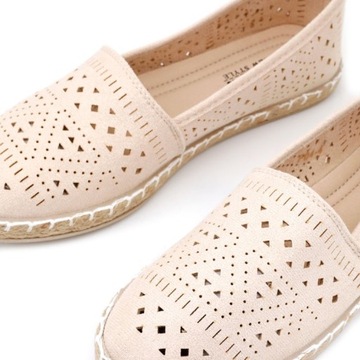 R.42 BEŻOWE ESPADRYLE DAMSKIE AŻUROWE PÓŁBUTY WSUWANE PŁASKIE LEKKIE