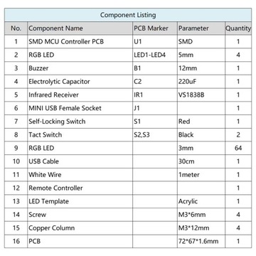 3D 4x4x4 CUBE 64 RGB Led с мелодией и набором для пайки с дистанционным управлением