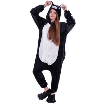 KOT Czarny Kotek PIŻAMA Kigurumi Onesie Damskie Kostium Dres S 146-154 cm