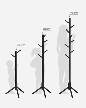 Черная вешалка для одежды, массив дерева, 175 см.