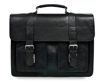 Черная кожаная мужская сумка-портфель с ремнем через плечо