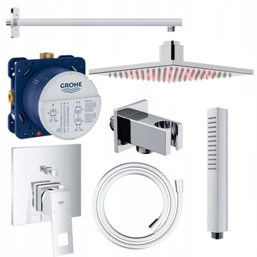 ZESTAW PRYSZNICOWY PODTYNKOWY ŚCIENNY BATERIA GROHE DESZCZOWNICA LED WĄŻ