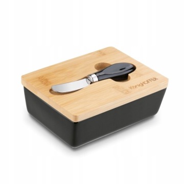 ФАРФОРОВАЯ МАСЛЕНКА, ЧЕРНАЯ БАМБУКОВАЯ КРЫШКА + НОЖ