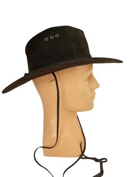 КОРИЧНЕВАЯ КОЖАНАЯ ШЛЯПА НА РЕМЕНКАХ - РАЗМЕР L