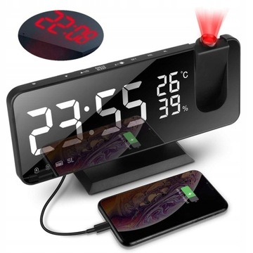 ZEGAR TERMOMETR LUSTRO Z PROJEKTOREM ALARM RADIO