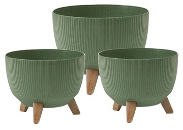 ZESTAW 3 DONICZEK NA NÓŻKACH MISA ROMA JUMPER śr. 2x24CM 1x29CM ZIELONY MAT