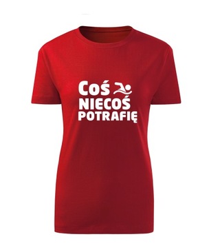 Koszulka T-shirt damska D606 COŚ NIECOŚ POTRAFIĘ PŁYWANIE czerwona rozm 3XL
