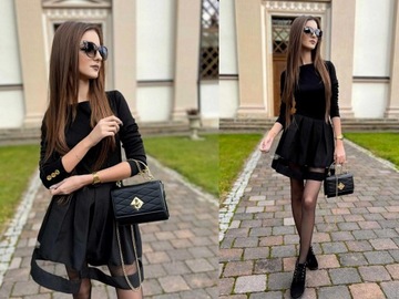 ЧЕРНАЯ ЮБКА-РАСКЛЕШЕННАЯ ЮБКА с ТЮЛЕМ S