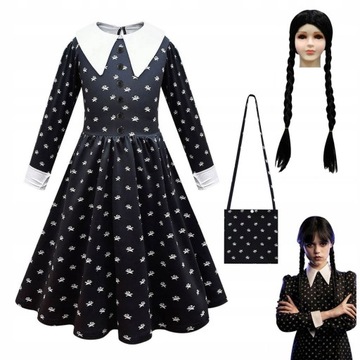 Wednesday Addams Przebranie Cosplay Strój Sukienka