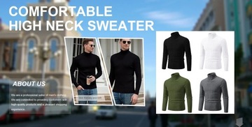 Men's Autumn and Winter High Neck Knit Sweater Sli