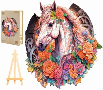 PUZZLE DREWNIANE DUŻE 290 ELEMENTÓW KOLOROWY KOŃ W DREWNIANYM PUDEŁKU