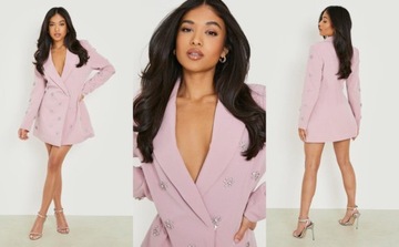 2B5A01 P28 BOOHOO PETITE RÓŻOWA SUKIENKA BLEZER ZDOBIONA XXS
