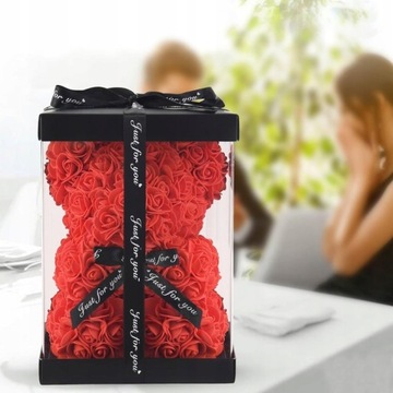 МИШКА С РОЗАМИ БОЛЬШОЙ ПОДАРОК ​​НА ЖЕНСКИЙ ДЕНЬ РОЗА РУЧНОЙ РАБОТЫ ВЕЧНАЯ РОЗА ЦВЕТОЧНАЯ КОРОБКА