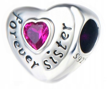 CHARMS SERCE ZAWIESZKA SREBRNA DLA SIOSTRY BEADS