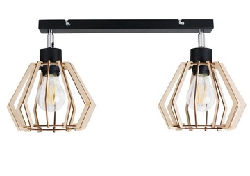 LAMPA WISZĄCA SUFITOWA BELKA 2X DIAMENT DREWNIANY