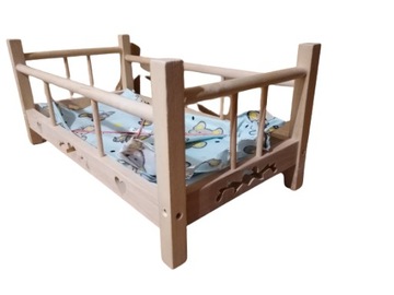 БОЛЬШАЯ ДЕРЕВЯННАЯ КРОВАТЬ ДЛЯ КУКОЛ + ПОСТЕЛЬНОЕ ПРИНАДЛЕЖЕНИЕ HEARTFOLK