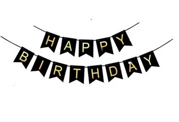 GIRLANDA BANER HAPPY BIRTHDAY czarno - złota