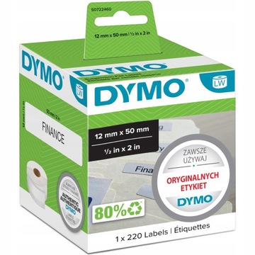 ORYGINALNE Etykiety DYMO LW papierowe na teczki 12x50mm 220szt białe