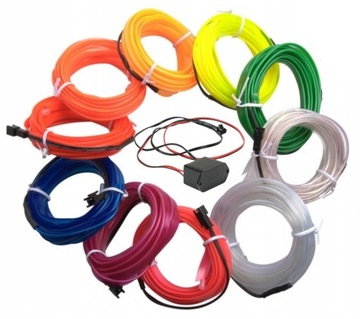 5M ŚWIATŁOWÓD EL WIRE LED TAŚMA PASEK OŚWIETLENIE KOKPIT AMBIENT KOLORY 12V