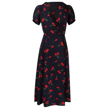 Plus Size Women Dress Cherry Print Short Sleeve Vi