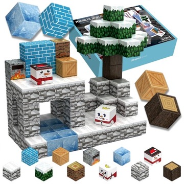 KLOCKI MAGNETYCZNE KOSTKI 3D KONSTRUKCYJNE SZEŚCIANY Zestaw XXL ŚWIAT 92 el