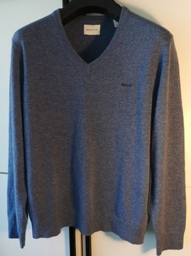 GANT SWETER SEREK V-NECK LAMBSWOOL /NOWE LOGO/ M/L JAK NOWY