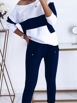 Komplet dresowy damski bluza oversize spodnie kieszenie patki guziki dres