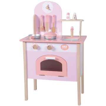 Drewniana Kuchnia Dla Dzieci KidsCookSpace Róż akcesoria piekarnik