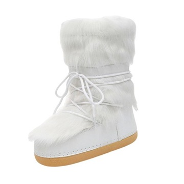 Zimowe buty śnieżne, zasznurowane białe buty narci