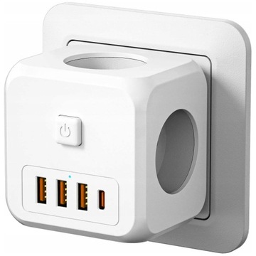 ROZGAŁĘŹNIK SIECIOWY KOSTKA 3 GNIAZDA USB USB C