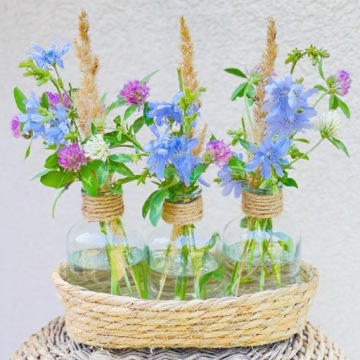 НАБОР 3 ВАЗЫ СТЕКЛЯННЫХ БУТЫЛОК + КОРЗИНА БОХО