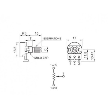 Potencjometr logarytmiczy Partsland 500k/A