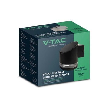 Kinkiet Ogrodowy Ścienny Solarny V-TAC 1W LED Czarny IP54 VT-1138 3000K 70l