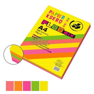Papier ksero A4 kolorowy fluo 100 arkuszy 5 kol.