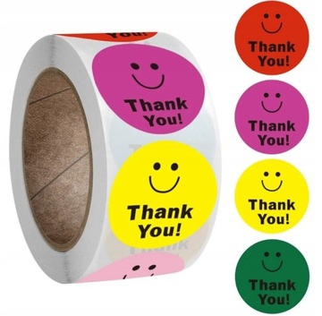 NAKLEJKI BUŹKI UŚMIECHY THANK YOU 500 szt. na rolce