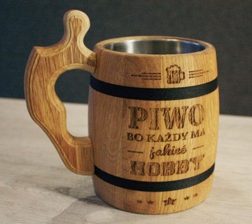 duży dębowy KUFEL do piwa z GRAWEREM napisem PREZENT na dzień TATY