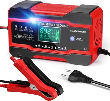 MOCNY INTELIGENTNY PROSTOWNIK ŁADOWARKA 10A AKUMULATORA LCD 24V 12V AUTOMAT